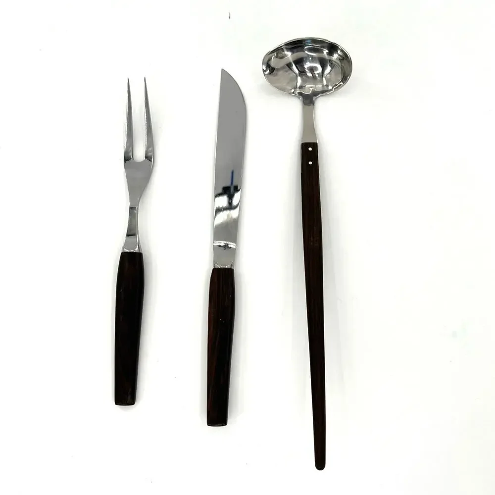 MCM Rostfri SMS Stainless Steel Swedish Nordic carving set with wood handle.